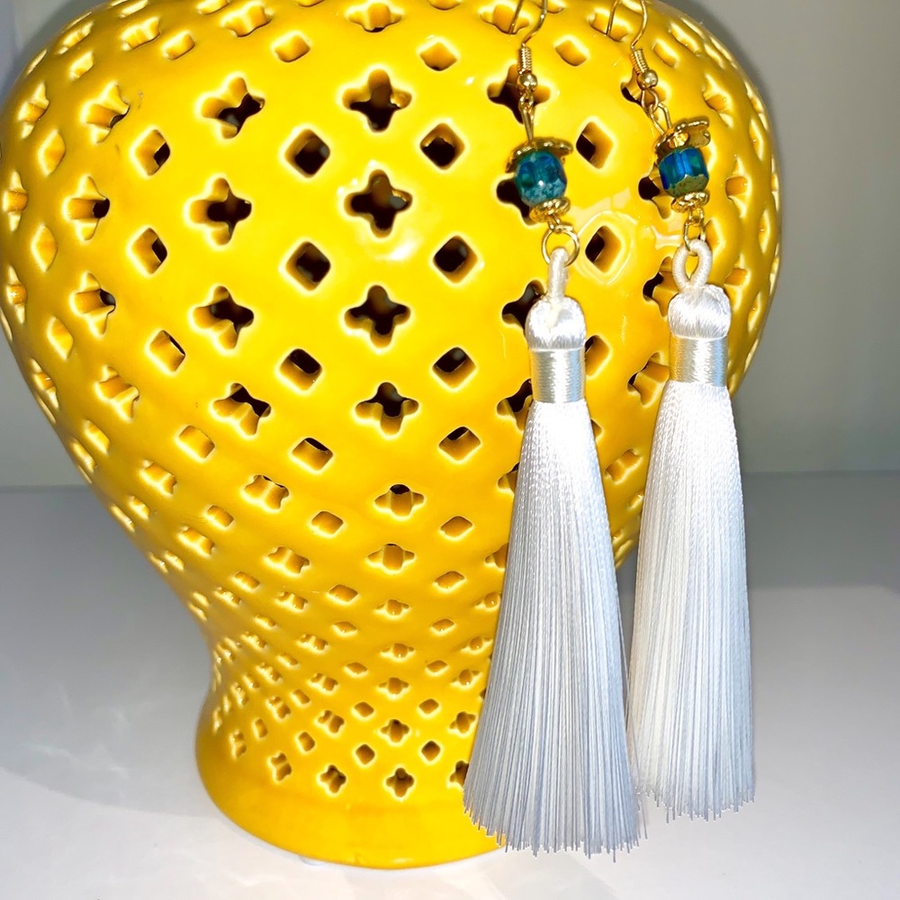 NEW Tassel Earrings - Handmade Silky White & Gold